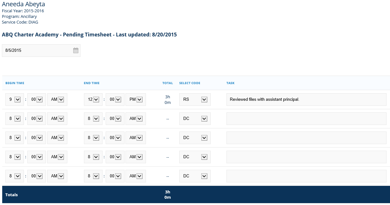 Employee timesheet date details