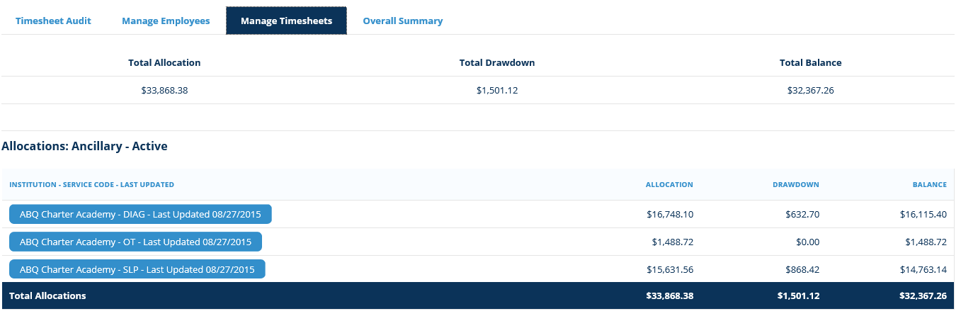 Ancillary admin manage timesheets