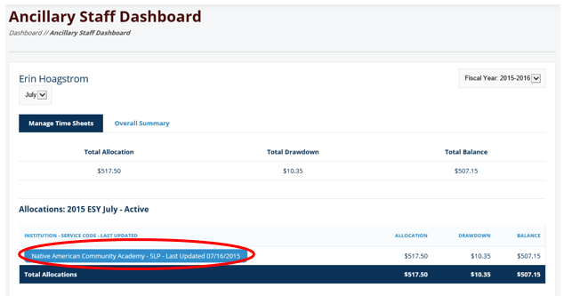 Ancillary Staff Dashboard