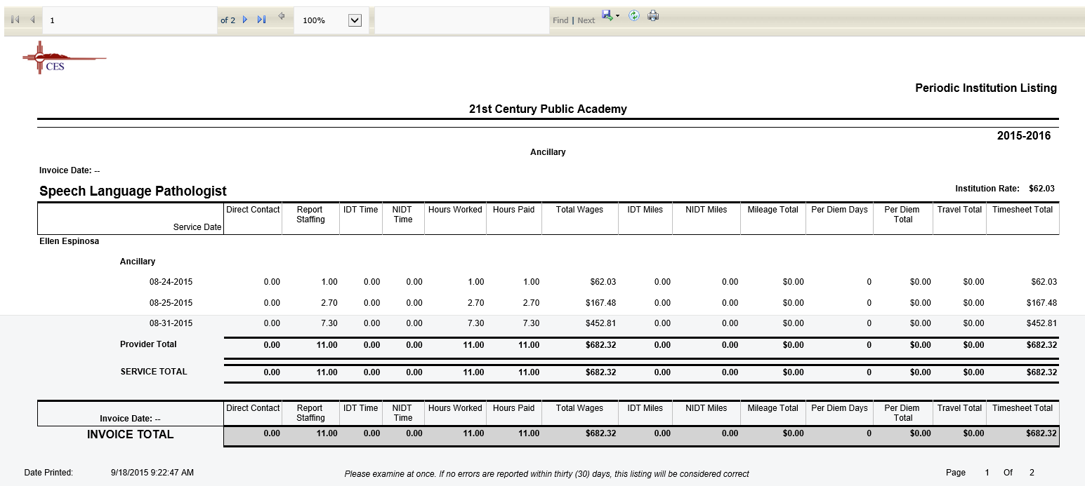 Ancillary Admin report
