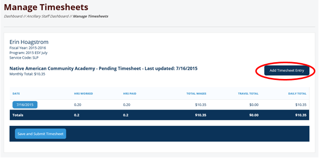 Ancillary Manage Timesheets