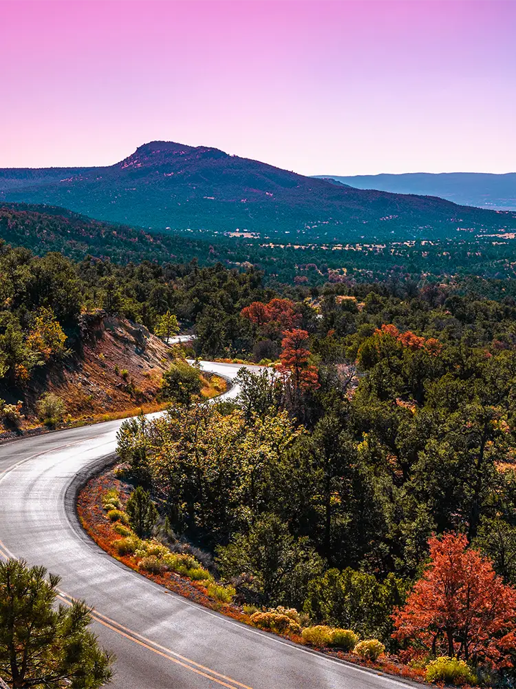 Road winding through Grants, New Mexico